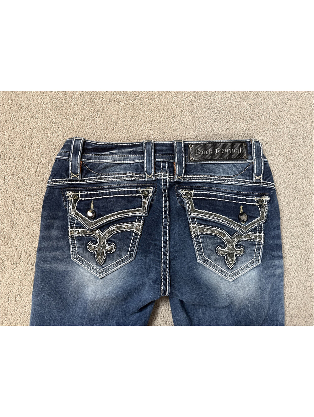 Rock Revival Kailyn Skinny Jeans Womens 26 x 33 Flap Pockets Bling